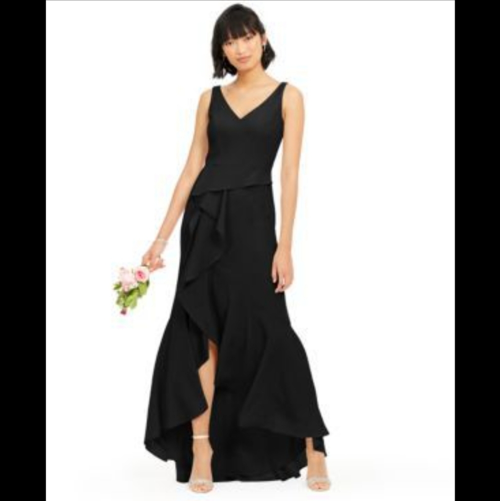 NWT! Adrianna Papell Black Crepe Cascade Gown